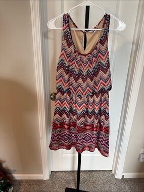 Sleeveless Chevron Print Summer Dress - Multicolor